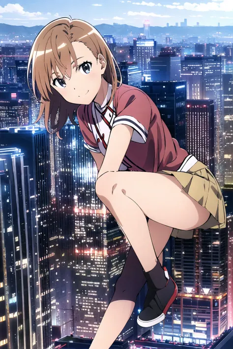 masterpiece, best quality, misaka mikoto, short skirt, light smile, cityscape, <lora:MagazineIllustrationStyle:1>