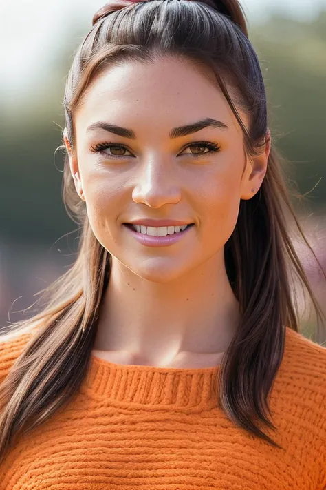 beautiful woman (EPM1ch3ll3J3nn3k3:.99),(masterpierce, photorealistic, best quality, high ponytail, 8k, dslr, absurdres,award winning photo, extremely detailed, amazing, fine detail, extremely detailed eyes and face),Closeup portrait of a young woman, happy, smiling, looking at viewer, wearing Poncho, standing, fire, meeting obama