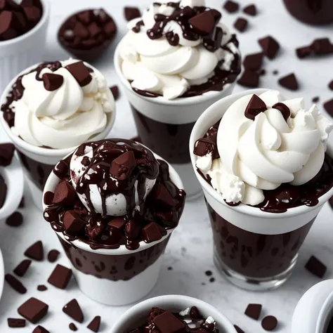 rocky road ice cream, cups, Monochromatic, Zoom In, <lora:epiNoiseoffset_v2:1>
