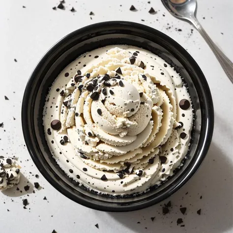 glossy, Printmaking, cookies and cream ice cream, A blustery day with gusts of wind whipping through the air, <lora:epiNoiseoffset_v2Pynoise:2>