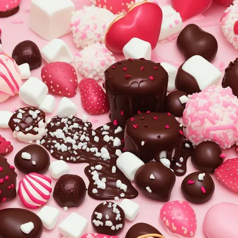 Graphic Design, Freud, chocolate covered strawberries, cotton candy, chocolate covered marshmallows, <lora:epiNoiseoffset_v2:1>