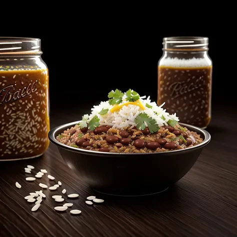 Digital Art, tacos with rice and beans, jars, Intensity, Tetradic, flood, gobo light, <lora:epiNoiseoffset_v2Pynoise:2>