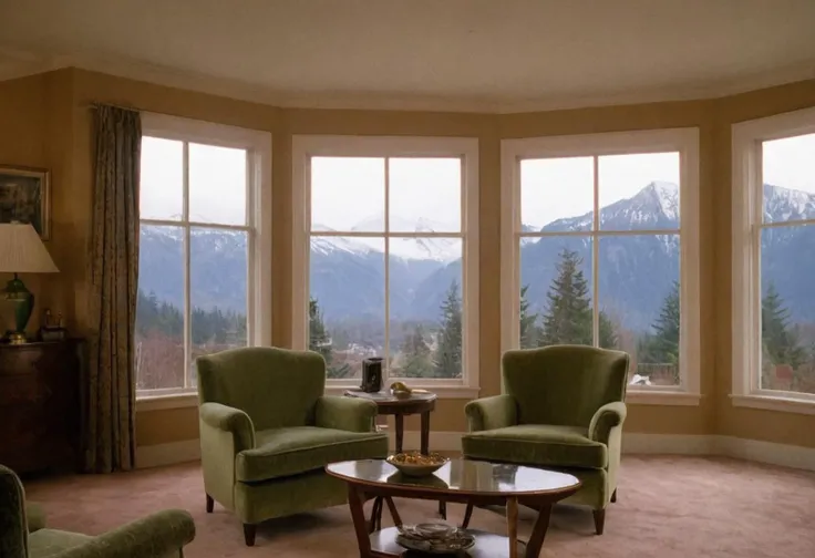 CineTwinPeaks, living room, windows, mountains