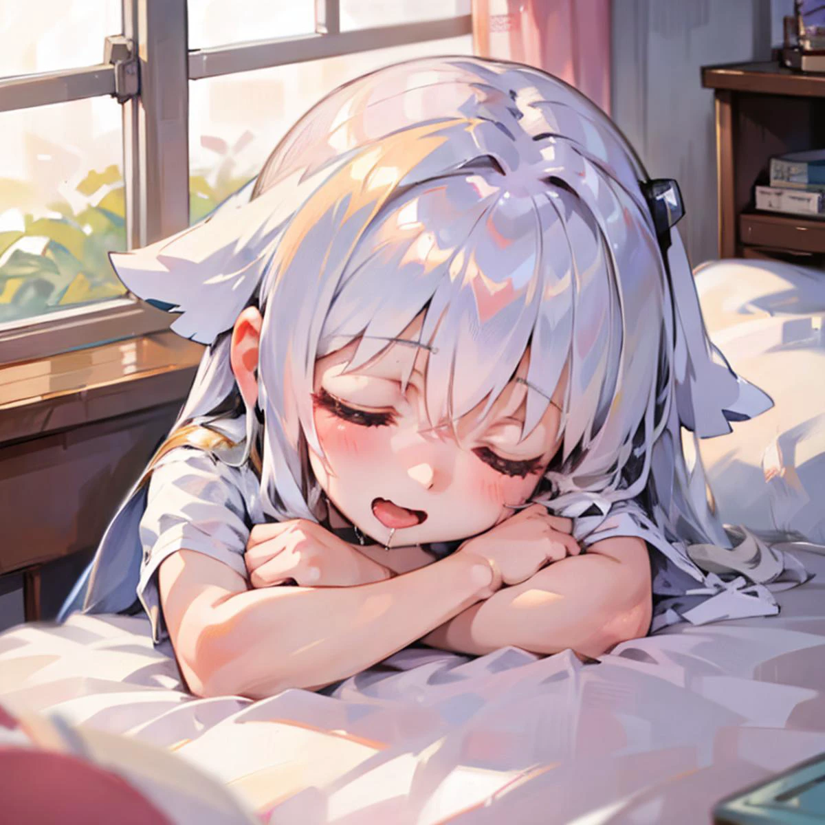 best quality, mass production eva, <lora:mass_production_eva:1>
sleeping together, 1girl, <lora:SleePeace:1>sleepeace, drooling, fantasy, cute, indoors, bed, <lora:fineline-v2:-1>chibi monster, A good friend, happy, pillow,