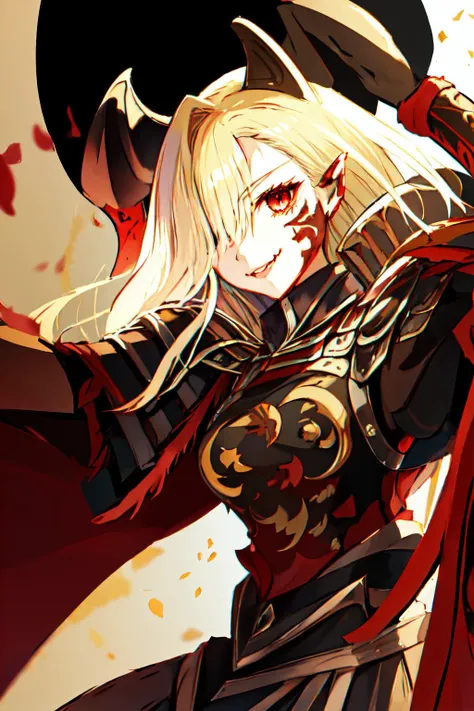 detailed eyes,, hair over one eye, portrait,fang, queendraco, solo, looking at viewer, smile,1girl, best quality, reflective skin, reflective hair, masterpiece, highres, best quality, <lora:DracoVer1:1>