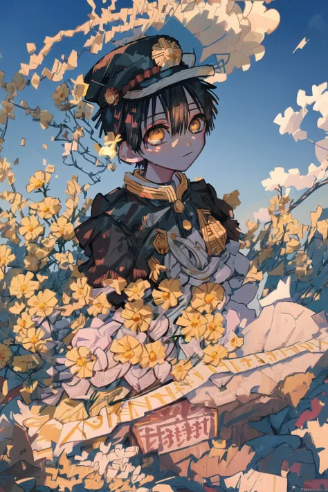 <lora:eyeLora_v10:1>,(masterpiece:1.2), (best quality:1.2),sky, beautiful detailed sky, cloud, morning,beautiful detailed sky,(((1boy))), solo,(beautiful eyes:1.0), black hat,yellow eyes,black uniform,lens flare abuse, (surface light: 1.2),cinematic light, realistic shadow,(god rays: 1.3),<lora:hanako:1.1>,black short hair,sitting, 
