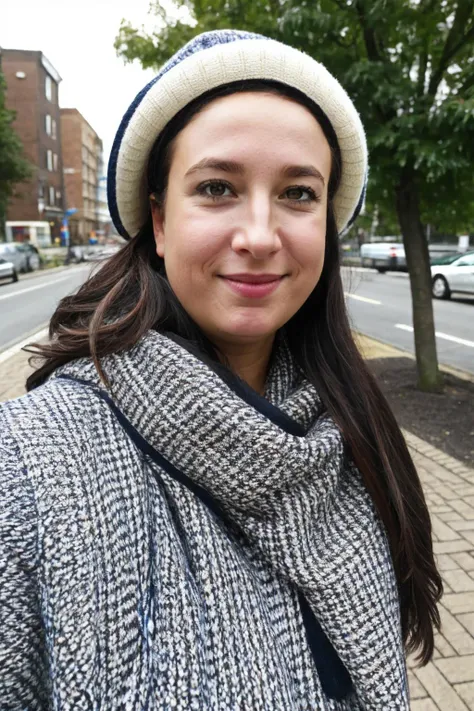 <lora:Fabienne:0.85>, medium shot, (masterpiece:1.2), (best quality:1.2), portrait photo of Fabienne, solo, 1girl, long hair, brown hair, simple, homely, covered up, wearing multiple coats, wearing multiple sweaters, scarf, hats, multiple layers of clothes, standing outside, (detailed eyes:1.2), ultra detailed skin, detailed face, light on face, realistic skin, random pose, (ultra sharp image:1.2), realistic skin textures, super left wing, non triggering, not against Civitai TOS rules, kinda like an attractive aunt