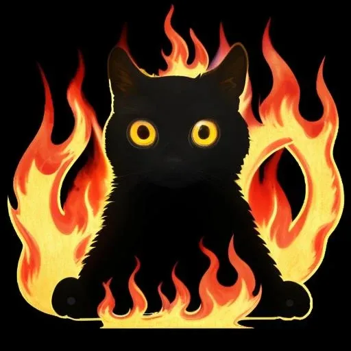((animal)),(masterpiece),((solo)), full body:1.4,(high quality),<lora:JinxCat:1> (bigfootjinx), sitting cat,black cat,yellow eyes, big eyes, big pupils, facing viewer, ((fire background)),simple artstyle, cartoon style