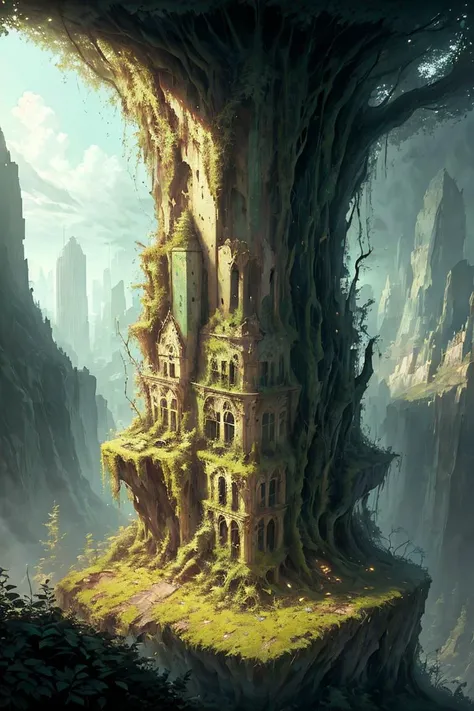 masterpiece of an overgrown stone city, fantasy, <lora:OvergrownCity:1>,