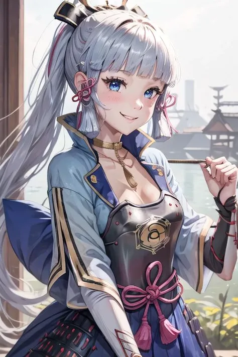 Masterpiece, high quality, 8k, ultra detailed, detailed face, huge breast, detail face ,smile, standing, official art, kamisatoayakadef