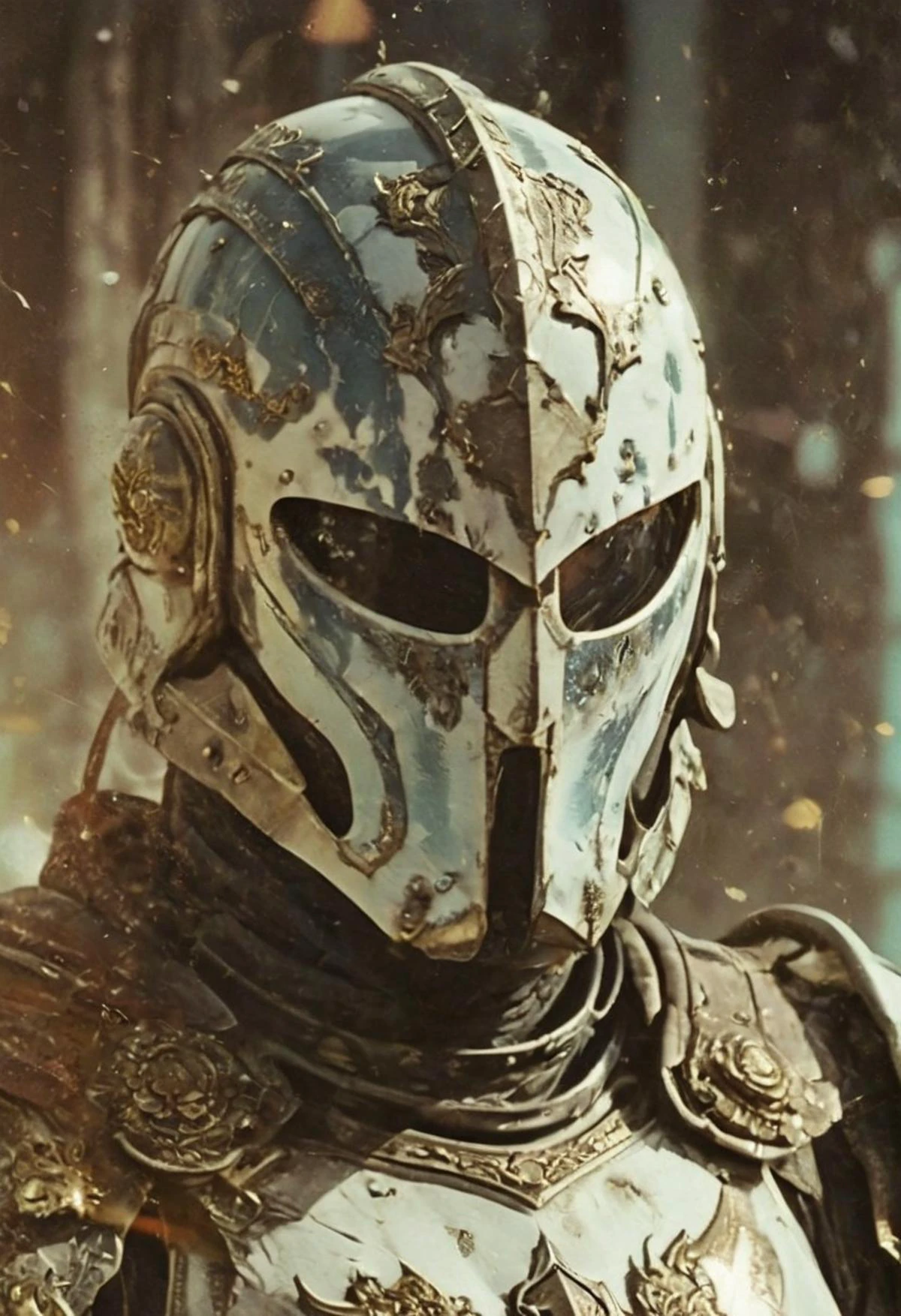 masterpieces, best quality, highres, realistic, realism, Film grain, atmospheric lighting,
A masked Sci-fi ranger, show cleavage, Headhunter interstellar, (see-through lace, beige/blue lace see-through armor), (transparency crystal lace), atmospheric haze, Film grain, cinematic film still, shallow depth of field, highly detailed, high budget, cinemascope, moody, epic, OverallDetail, gorgeous, 2000s vintage RAW photo, photorealistic, candid camera, color graded cinematic, eye catchlights, atmospheric lighting, skin pores, imperfections, natural, shallow dof, deep blacks, high monochrome contrast, amazing octane render, thick dust white tones, wearing golden halo, hyperrealistic concept art, flower,