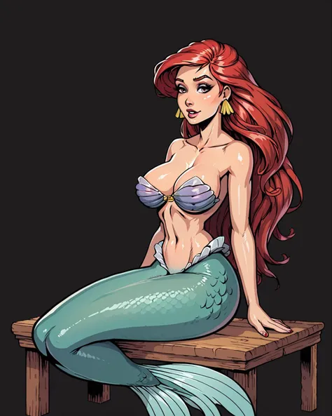 score_9, score_8_up, score_7_up, source_cartoon,Akubaraltstyle, 1girl, solo, long hair, breasts, large breasts, simple background, cleavage, bare shoulders, jewelry, sitting, red hair, earrings, makeup, monster girl, black background, mermaid, shell, shell bikini,<lora:Akubaraltstyle:0.85> zPDXL,