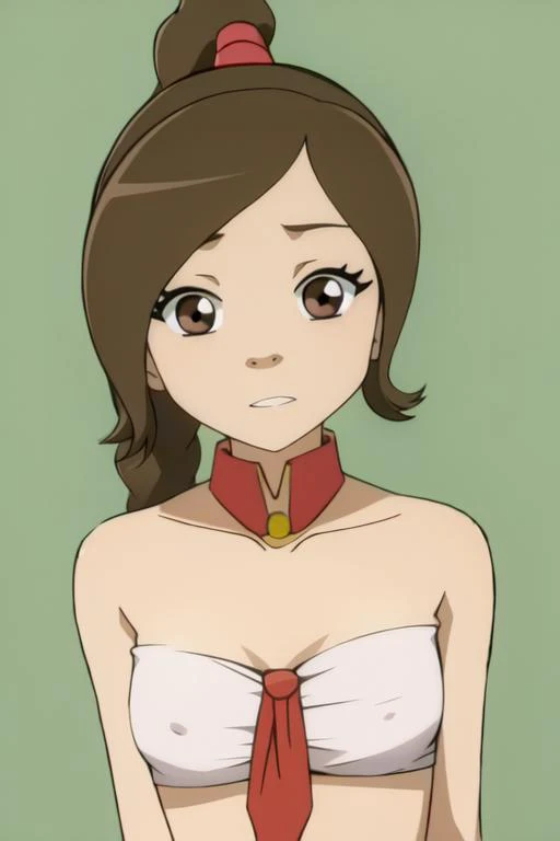 portrait, (facing the viewer), (looking at the viewer), green background, solid background, <lora:beltbra_v0.1:1> beltbra <lora:upshirt:0.7> upshirt, underboob, under boob, flat chest,, <lora:wetshirt15_v1.1.0:1> wetshirt, <lora:Tylee:0.9> tylee, brown hair