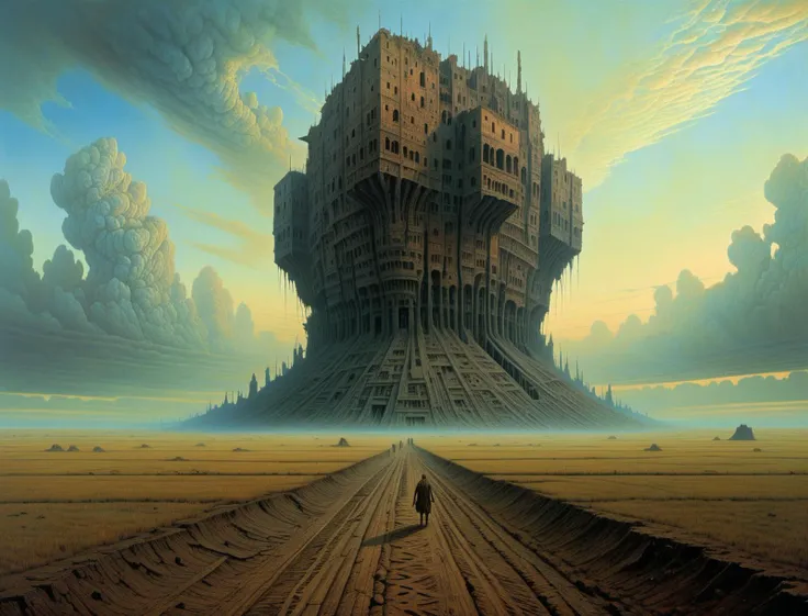 (detailed artwork by zdzislaw beksinski:1.3), A vast, empty plain under a sky streaked with unnatural colors, (dystopian surrealism:1.1) extremely detailed, wide angle shot, , <lora:add-detail-xl:4>,
OverallDetail