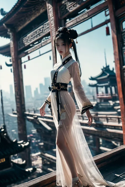xuer flies over,  1girl, (dramatic, gritty, intense:1.4),masterpiece, best quality, 32k uhd, insane details, intricate details, hyperdetailed, hyper quality, high detail, ultra detailed, Masterpiece,
(Chinese architecture, Tang Dynasty, Royal family:1.3), (full body:1.1),
<lora:~Q?-g*ge xuer flies over:0.8>  (songmo,hanfu, song style outfits:1.2),