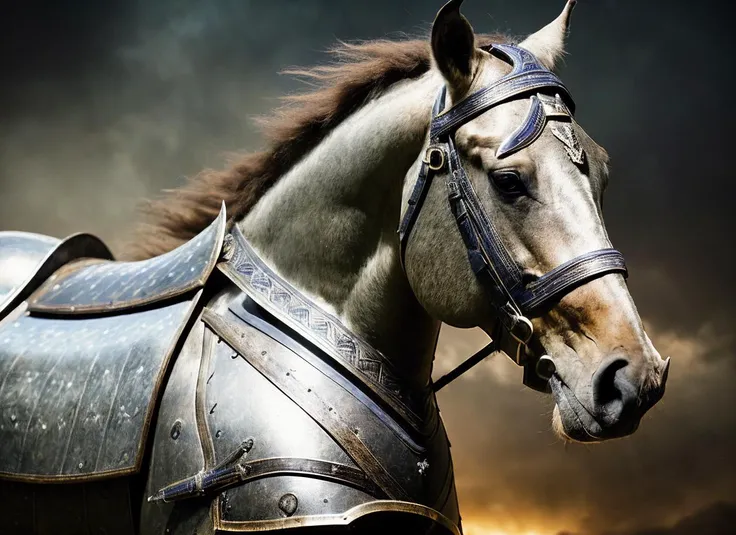 photo of a medieval war majestichorse wearing heavy battle armor , masculine, epic (photo, studio lighting, hard light, sony a7, 50 mm, hyperrealistic, big depth of field, mate skin, pores, wrinkles, concept art, colors, hyperdetailed, hyperrealistic) <lora:locon_majestichorse_v1_from_v1_64_32:1> <lora:epiNoiseoffset_v2:1> , (epic armor)