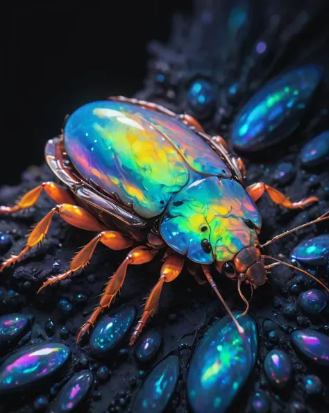 Anime, Water color painting, Concept art, cozy Cockroach, Snowing, Organic, Neon Light, 35mm, Ebru, Concept Art World, <lora:IOS_Iridescent_opal_style:0.7> iridescent opal style