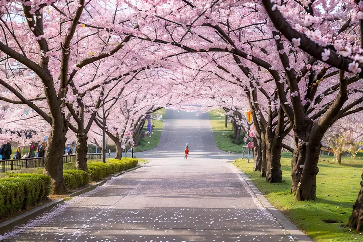 no humans,sunlight,<lora:sakuru_v1:0.7>,ruanyi0007,<lora:detail_slider_v4:3>,cherry blossoms,sakura,falling petals,petals,crowd,people,, best quality,masterpiece,high quality,real,realistic,super detailed,full detail,8K,
