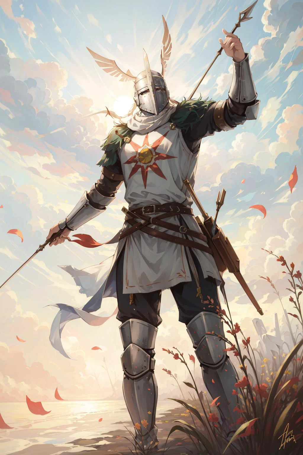(masterpiece, best quality), intricate details,
1boy, <lora:Solaire:0.5> Solaire, knight, battlefield, arrows,