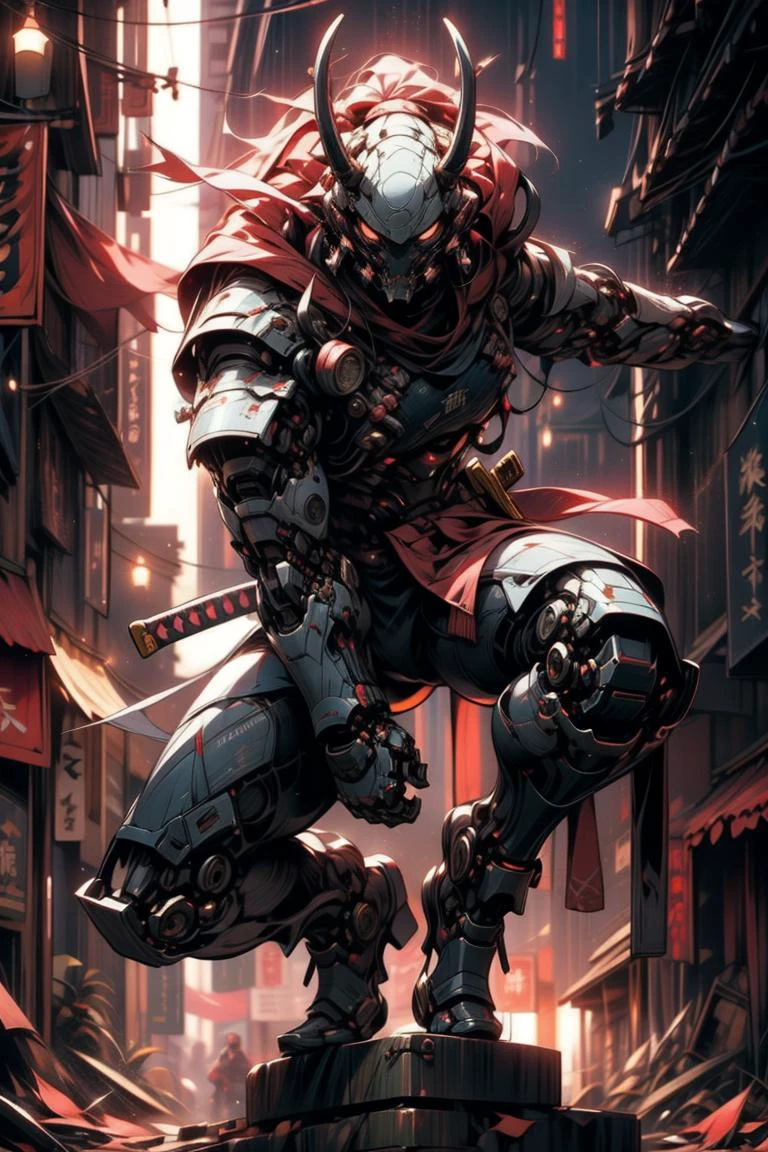 1girl, samurai robot, mask, antler helmet, oni helmet, full body, action pose <lora:EF-add_detail:0.5> <lora:CL-Samuraibot:0.65> samurai <lora:CL-nijiarmor_v2:0.5> facing viewer, <lora:Ghost_Mask_V2_Gold_Edition:0.5><lora:EF-GoodHands-beta2:0.5><lora:EF-GoodHands-beta2:0.5>