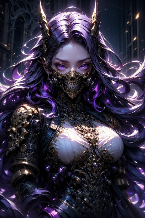 (masterpiece:1.1), (best quality:1.1), (intricate:1.1), (detailed:1.1), (ornate:1.1), (aesthetic:1.0), (vibrant colors:1.2), BREAK,
(cyberpunk:1.0), (purple theme:1.1), (fluorescent purple:1.1), (glowing purple:1.2), BREAK,
(upper body:1.0), (solo:1.1), (1girl:1.0), (mask:1.0), (mechanical antennae:1.0), (biomechanical:1.0), (mechanical:1.0), (windy:1.0), <lora:Ghost_Mask_V2_Gold_Edition:0.8>