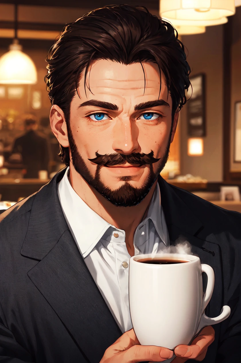 detailed face, detailed eyes, official art, HoldingACupofCoffee EasyMalePortrait