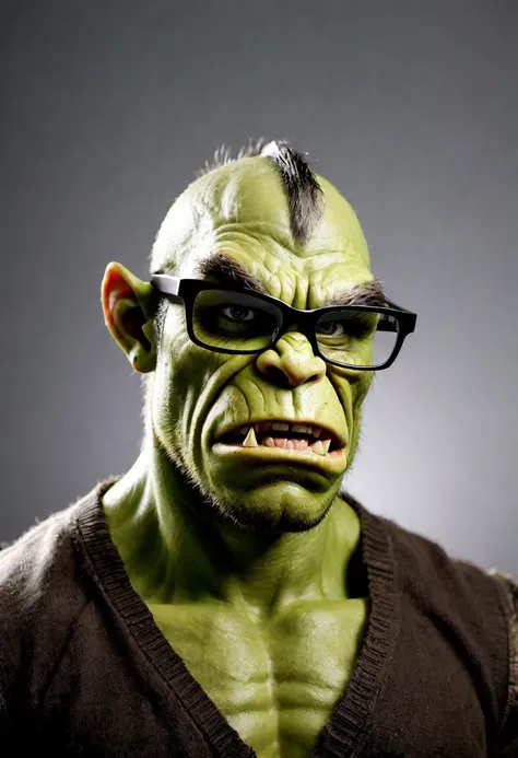 photo, orc, angry, with glasses, nerdy, programmer, code monkey, EasyMalePortrait