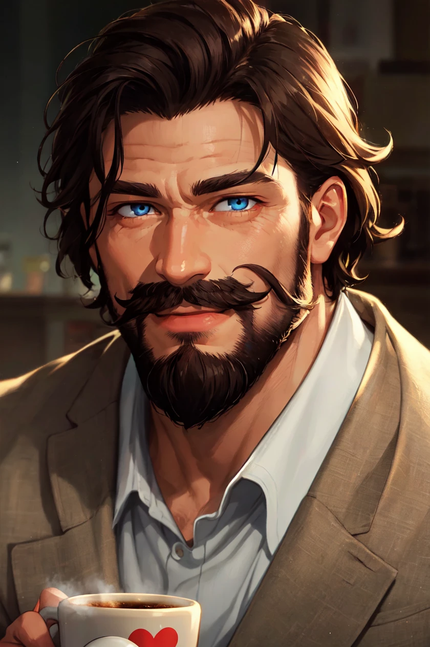 detailed face, detailed eyes, official art, HoldingACupofCoffee EasyMalePortrait
