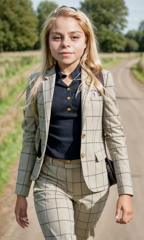 skylarValentineTi standing solo wearing a tweed suit walking in the english countryside carrying a musket