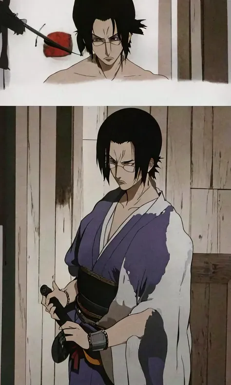 masterpiece, best quality, 1990s \(style\), 1980s \(style\), Samurai Champloo,jin(Samurai Champloo),8k,1man,