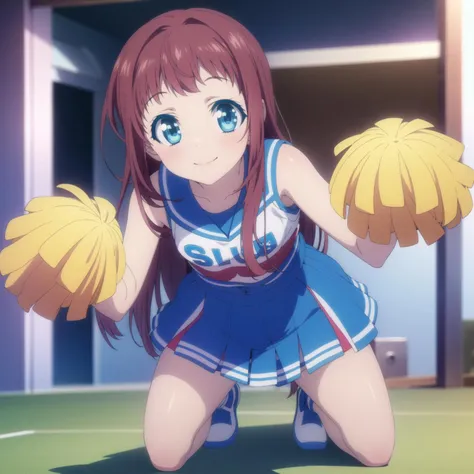 1girl,solo,cheerleader,smile,fullbody,
 <lora:manaka:0.5:0.7:lbw=1,0,0,1,1,1,1,1,1,1,0,0,0,1,0,0,0,1,1,1,1,1,1,1,1,1> ,aamanaka,brown_hair,long_hair,blue_eyes,scrunchie,