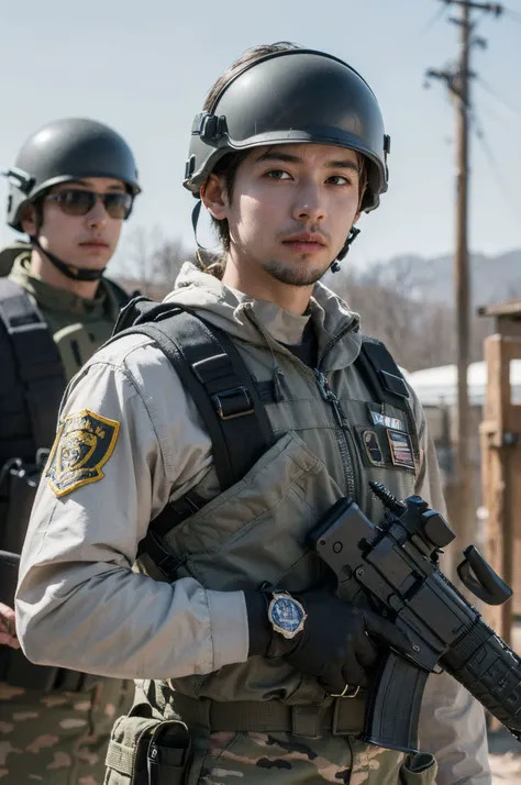 portrait photography of Mobile Strike Special Force guy, (((1 boy, 2 boys, 3 boys))), The Mobile Strike Team is a formidable sight to behold. Clad in advanced tactical gear, each member is a skilled and disciplined operator. Their uniforms are a blend of sleek, dark materials designed for optimal mobility and protection. Helmets with integrated communication systems sit atop their heads, and their faces are obscured by visors that reflect the determined glint in their eyes.
Armed with an array of cutting-edge weaponry, the team members move with precision and purpose. Assault rifles equipped with various attachments hang at the ready, while holstered sidearms provide a secondary option for close encounters. Ammo pouches and utility belts adorn their bodies, showcasing a careful balance between firepower and functionality.
,
<lora:FilmVelvia3:0.5> ,
, picture of a vivid, (masterpiece:1.2),(extremely detailed),(8k:1.1),(perfect lighting,best quality,highres,original),(realistic photography:1.4) ,high detailed skin,shaded face, soft lighting, (small face),RAW, ultra highres, pores visible, ,