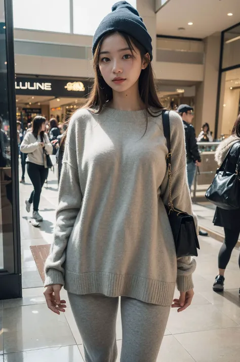 ,<lora:FilmVelvia3:0.5> ,
(wide hip:0.7, large breasts:0.8, perfect slender young girl body)
,Perfectly glossy skin,
, picture of a vivid, (masterpiece:1.2),(extremely detailed),(8k:1.1),(perfect lighting,best quality,highres,original),(realistic photography:1.4) ,high detailed skin,shaded face, soft lighting, (small face),RAW, ultra highres, pores visible, , shiny_and_glossy_skin,
asian beauty,
(gorgeous beautiful 20 years old asian girl), ((best detailed slender body)), (asian idol, asian beauty, asian mixed),(, Boutiques, department stores, shopping malls
, Fashionable and trendy outfits
, Trying on clothes, browsing fashion items, making purchases
):1.3,
Oversized Sweater
,Leggings
,Cozy Socks
,UGG Boots
,Beanie
,Sweater - Free People, Leggings - Lululemon, Socks - UGG, Shoes - UGG, Beanie - The North Face
cowboy shot