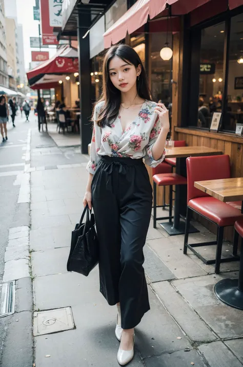 ,<lora:FilmVelvia3:0.5> ,
(wide hip:0.7, large breasts:0.8, perfect slender young girl body)
,Perfectly glossy skin,
, picture of a vivid, (masterpiece:1.2),(extremely detailed),(8k:1.1),(perfect lighting,best quality,highres,original),(realistic photography:1.4) ,high detailed skin,shaded face, soft lighting, (small face),RAW, ultra highres, pores visible, , shiny_and_glossy_skin,
asian beauty,
(gorgeous beautiful 20 years old asian girl), ((best detailed slender body)), (asian idol, asian beauty, asian mixed),(, Restaurants, eateries, food courts
, Varied, depending on the type of restaurant
, Dining with friends or colleagues, trying new cuisines, socializing
):1.3,
Wrap Blouse
,Wide-leg Jumpsuit
,Patterned Socks
,Espadrilles
,Straw Tote
,Blouse - Anthropologie, Jumpsuit - Urban Outfitters, Socks - Happy Socks, Shoes - Soludos, Tote - Loeffler Randall
cowboy shot