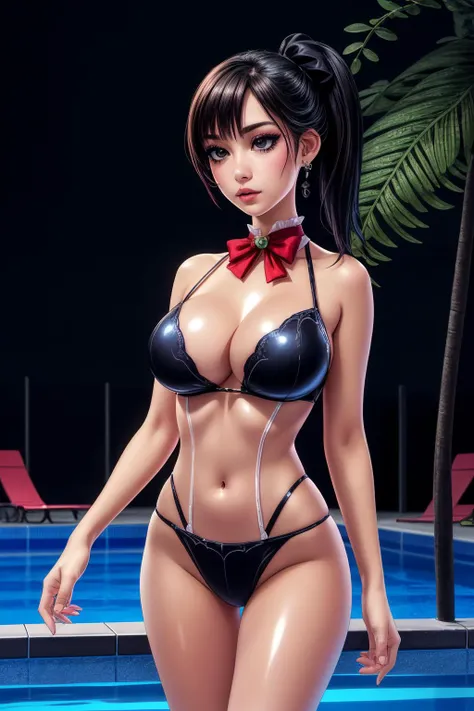(best quality:1.3), (4k quality),(sharp image), Hanabi, ((Detailed face)), ((masterpiece face)),((perfect detailed eyes)) (blush), Hanabi, brown hair, (long brown hair), white eyes, red lips, red lips, sly face, face with stern features, ((detailed face)), perfect face, highly detailed eyes, ((adult face)), masterpiece, absurdres , (intricate details), (colorful),cinematic lighting, extremely detailed CG unity 8k wallpaper , 1girl, solo, mature female, erected , fit body, cameltoe,((seductive orange tight bikini)) ((perfect erected medium breast)), fit slim body, (((luxury yacht cabin))),seductive smile, leaning on the table, seductive pose
