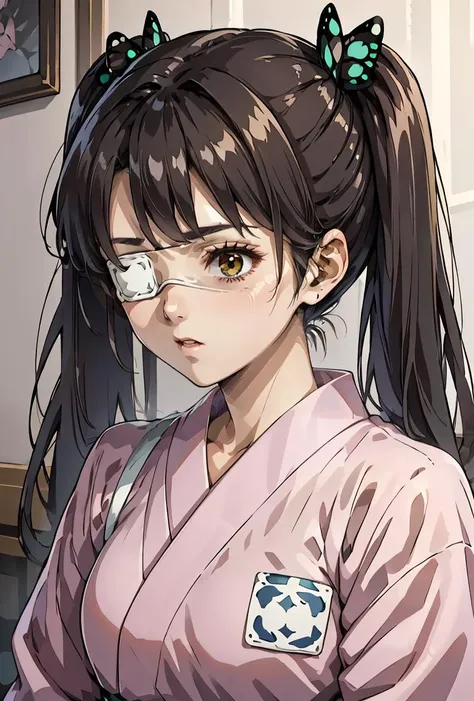 (masterpiece, best quality), 1girl,    <lora:YaeYoshida:0.8> YaeYoshida, eyepatch, twintails, butterfly hair ornament, YaeYoshida, eyepatch, twintails, butterfly hair ornament, pink kimono