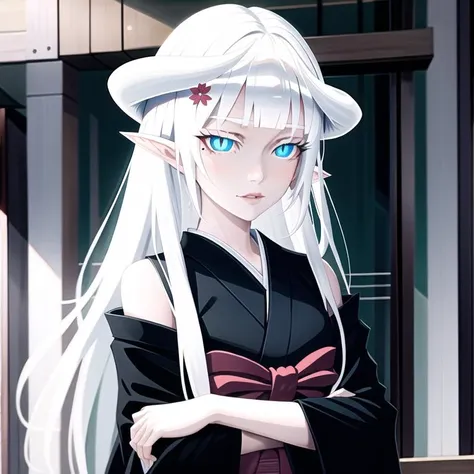 cowboy shot,masterpiece,best quality,absurdres,original,extremely delicate and beautiful,beautiful detailed eyes and face,1girl, flower, japanese_clothes, looking_at_viewer, mole, red_flower, solo,(masterpiece:1.4),(best quality:1.4), Sery,white horns, slit pupils, white hair, <lora:Sery2_LoRA128:1>