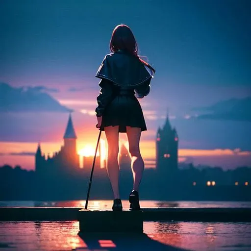 <lora:betterCuteAsian03:0.3>, (oversized_shirt:1.3),back view, good hand,4k, high-res, masterpiece, best quality, head:1.3,((Hasselblad photography)), sharp focus, (cinematic lighting), night, soft lighting, dynamic angle, [:(detailed face:1.2):0.2],(((standing in front of a dark castle))), leather jacket, walking cane, 1 girl, frill, lace, short skirt
