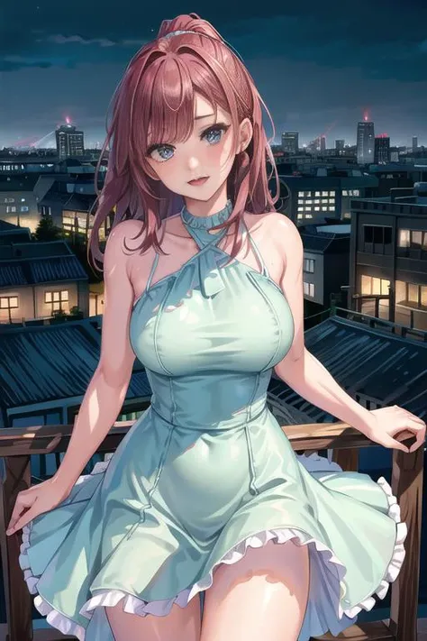 <lora:betterCuteAsian03:0.3>, woman posing for a photo,(wearing halter_dress, wearing colorful_dress:1.3), 
good hand,4k, high-res, masterpiece, best quality, head:1.3,((Hasselblad photography)), finely detailed skin, sharp focus, (cinematic lighting), collarbone, night, soft lighting, dynamic angle, [:(detailed face:1.2):0.2],(((city background))), outside,    <lora:halter_dress:0.5>  <lora:colorful_dress:0.4>