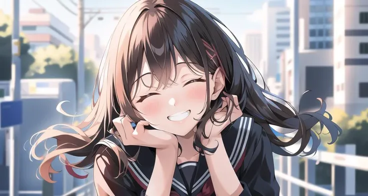best quality, ultra high res,prefect anatomy,prefect hand,
1girl,
hand on own face,grin,closed eyes,
<lora:smile-girl-anime:0.8>