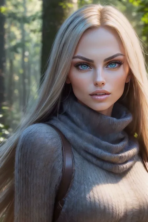(closeup headshot) of S109_AnetMlcakova, a beautiful woman, in a (forest), wearing a (cowl-neck-sweater:1.1), (8k, RAW photo, best quality, depth of field, ultra high res:1.2), (absurdres, intricate, photorealistic, masterpiece, ultra-detailed, Unreal Engine:1.3)