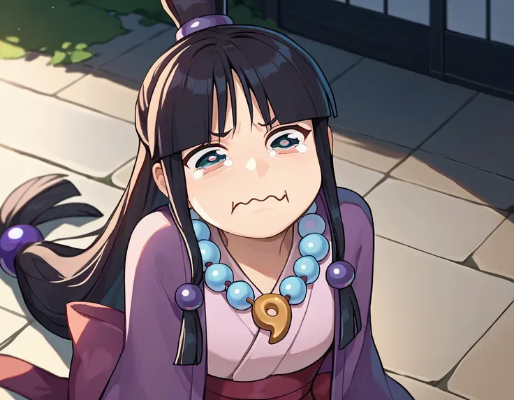 score_9, score_8_up, score_7_up, source_anime, solo, 1girl, maya fey, aquacrying, wavy mouth, closed mouth, tearing up, half updo, hair ornament, japanese clothes, kimono, necklace, magatama <lora:concept_aquacrying_ponyXL:1> <lora:aa_mayafey_ponyXL:1>