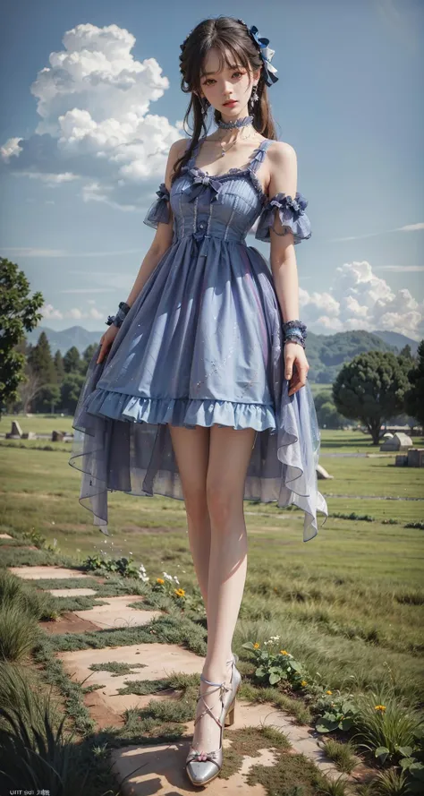 a denim dress with a belt, stylish dress, tube-top dress, frock, frill, cute dress, beautiful clothes, luxury dress, fantasy dress, a blue dress, ruffled and tattered dress, strapless dress, wearing denim, vintage clothing, fashion clothing, denim, short dress