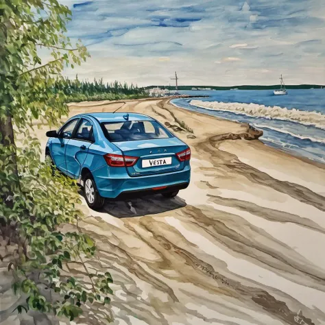 a painting of lada_vesta on seaside, handdrown <lora:lada_vesta:0.9>