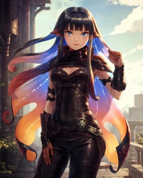 character portrait of an adult, (female:1.4), (human:1.2), namielle armor, alphaset, tentacle hair, thin, hi res, soft shading, (detailed eyes), beautiful eyes, detailed face, good anatomy, cinematic lighting, by woolrool, crayon \(artist\), buta99, athletic, detailed background, outdoors, detailed eyes, dynamic pose