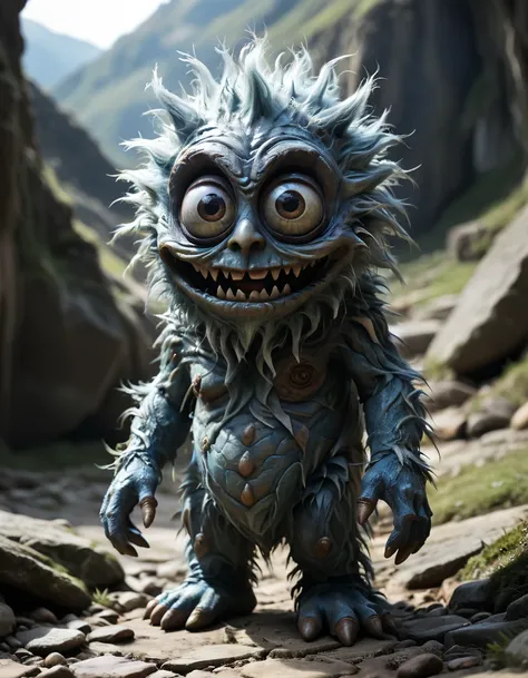 "A photo of a (cute blue furry monster:1.3), 3D cartoon character, vibrant azure fur, (big googly eyes:1.2), exaggerated smile, cartoonish proportions, whimsical pose, fluffy texture, bright, playful atmosphere, high-resolution, digital art, Pixar-like quality, smooth rendering, (child-friendly design:1.1), vivid colors, Adobe Photoshop, Canon EOS 5DS, 1/125s, f/8, ISO 100, lively expression, charming character, animation style, UHD, heartwarming scene,