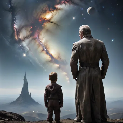 "In a highly detailed and realistic apocalyptic scene, a cute 20 year old boy, with an expression of astonishment and anguish, walks through a devastated park while holding a cat in his arms. The sky is full of falling cylindrical asteroids, and the environment reflects the chaos of a world in ruins. Around it, People have turned into brain-hungry zombies, highlighting their desperation and aggressiveness. The image must capture deep emotion and realism, highlighting the contrast between the young man's tranquility and the terror that surrounds him.