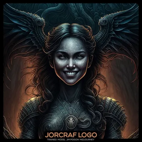 Front view one head (the A smiling girl of unknown beauty with wet hair strict office hairstyle and charming makeup:1.1) art, symmetrical artistic sharp art, (dan mumford style:1.1), hdr, realism, strong lines, dark fantasy atmosphere, lovecraft style, (JimJorCrafLogo art style:1.3)