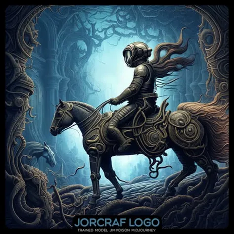 in profile the (the Create an extremely dynamic scene depicting an astronaut riding an anatomical horse and decorate everything with exquisite patterns that will be remembered forever:1.1) portrait, symmetrical artistic sharp art, dan mumford style, hdr, realism, dark fantasy atmosphere, lovecraft style, (JimJorCrafLogo art style:1.3)