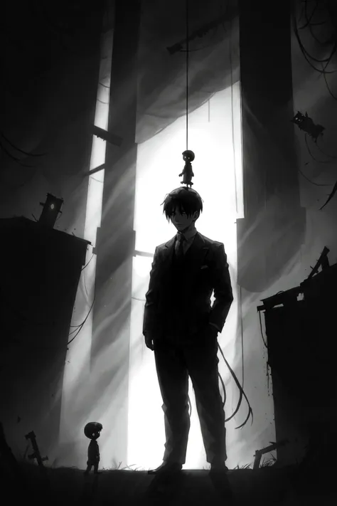 <lora:limco:1> limco style,  a man standing in the gallows, 1920s movie style, depressive features, liminal horror space, extreme light and shadow